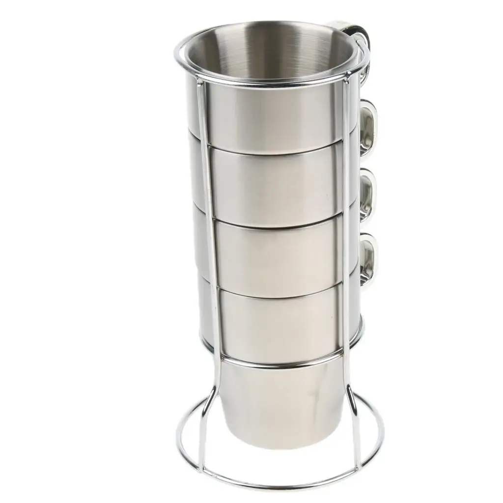 Stainless Steel Mug Stackable Camping Cup Set with Plastic Lid Handle for Outdoor Travel Picnic Backpacking