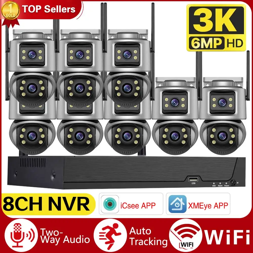 8CH Mini Wifi NVR HD 6MP Dual Lens PTZ WIFI IP Home Security Camera System Video H.265 CCTV Waterproof Wireless Surveillance Kit