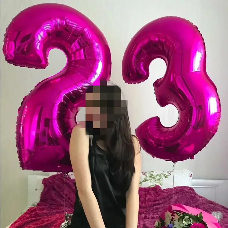 2Pcs Pink Rose Number Balloons Mylar Foil Large Number 10 11 16 30 40 50 60 Helium Balloon Birthday Party Decoration Girls Gift