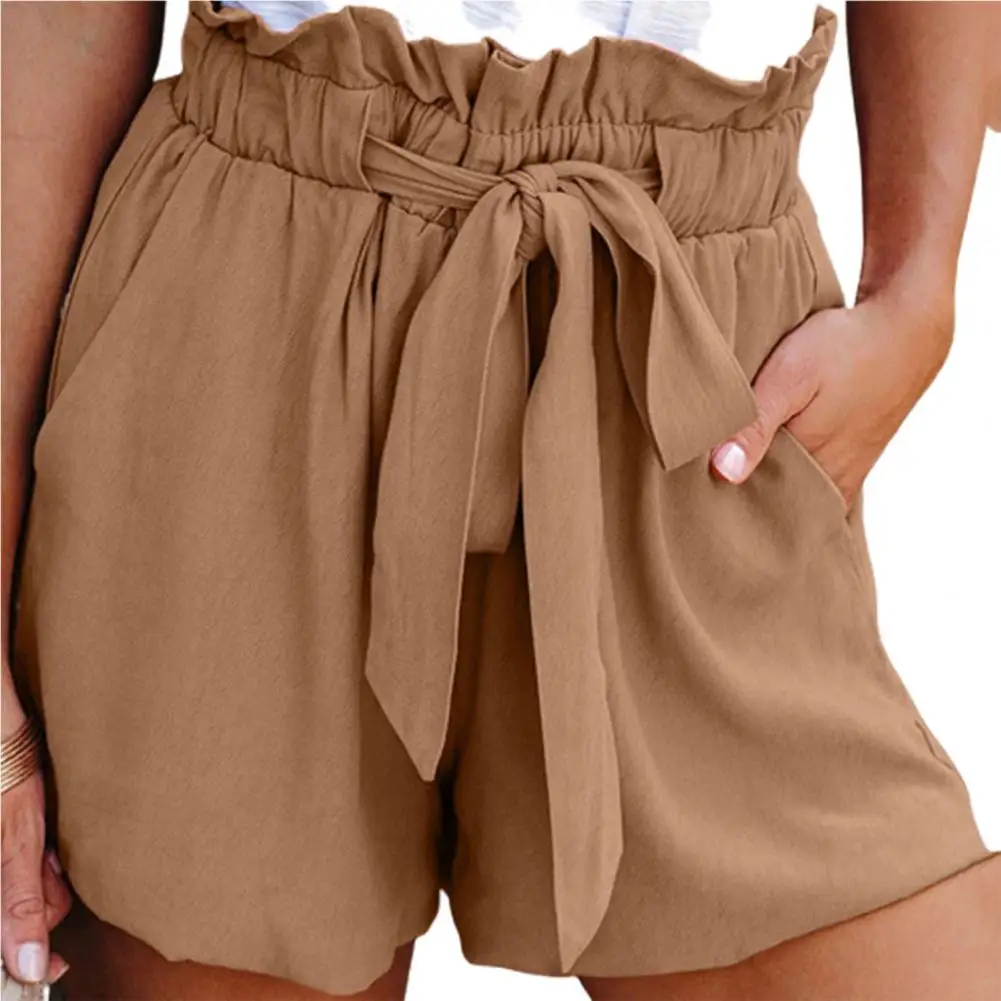 

Loose Women Shorts Solid Color Lace-up Summer Wide Leg Shorts High Waist Simple Bow Short Shorts Party