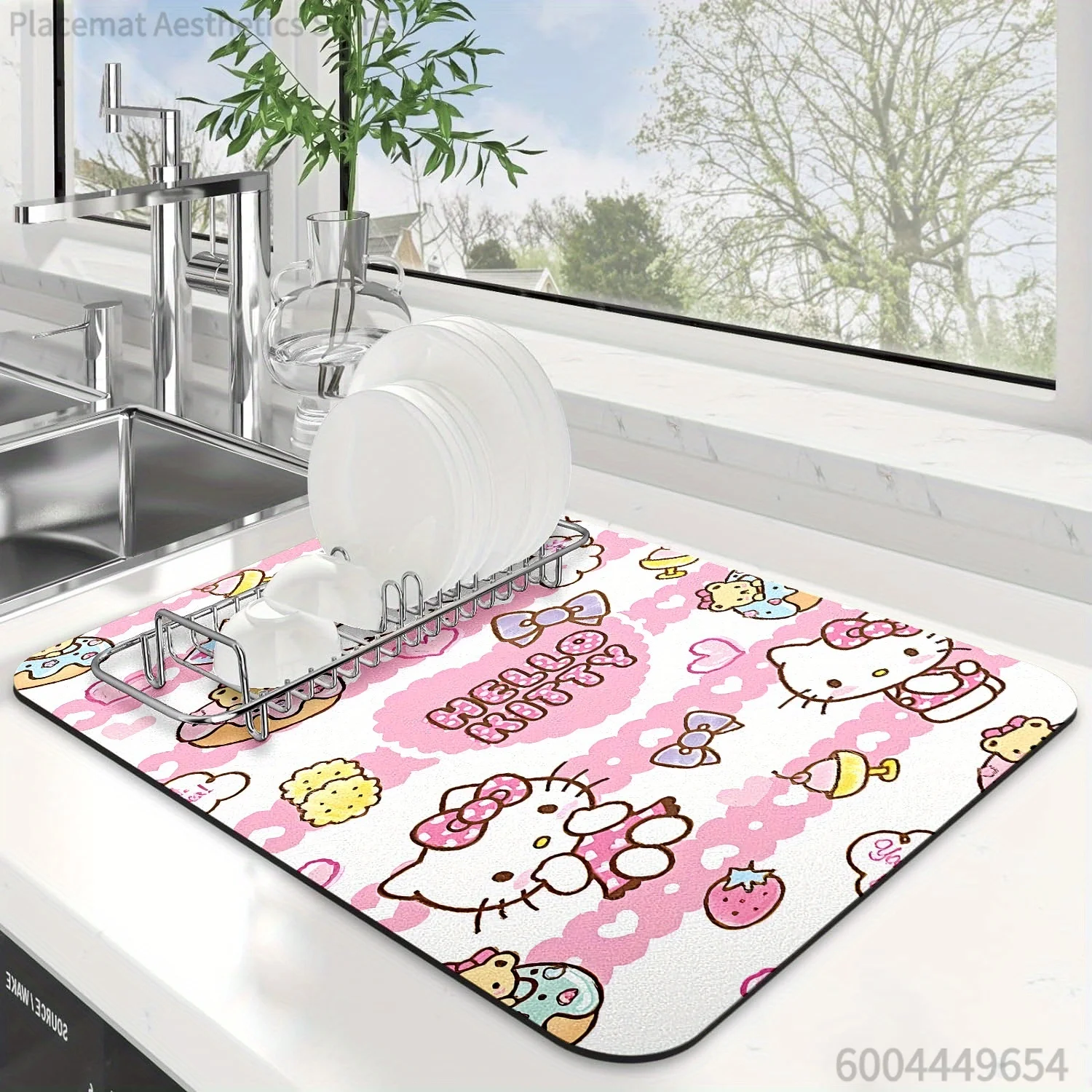 Sanrio Hello Kitty Printed Soft Coffee Machine Mat, Absorbent Non-Slip Placemat, Extra Large Sponge Stain-Resistant Long Mat, S