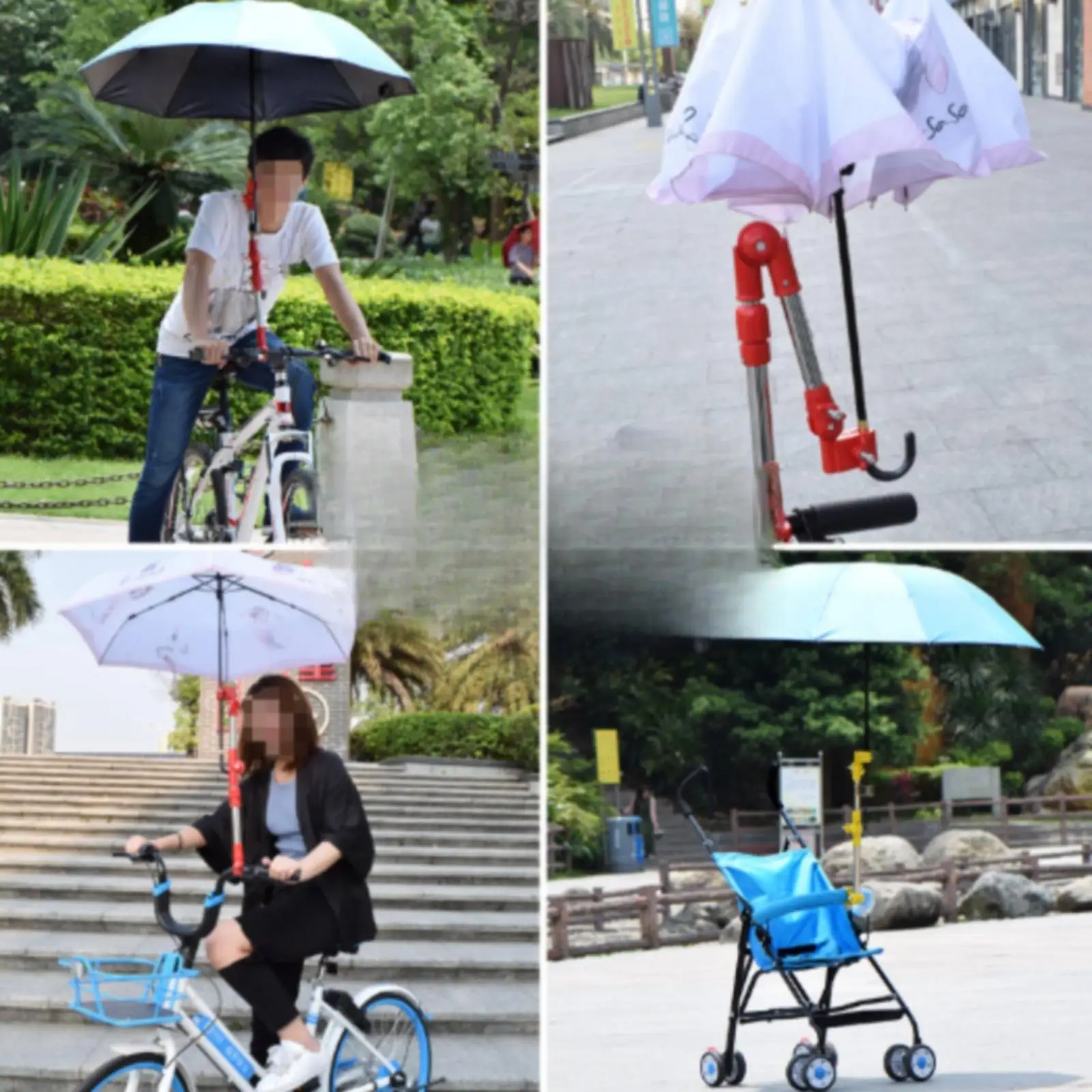 Multifunctional Bicycle Umbrella Stand Mount Holder for Pushchair Scooter Rain Cover Clamp 360 Degree Rotating Stainless Steel