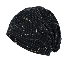 Female Fashion Spring Autumn Windproof Warm Black Cap Headscarf Women Summer Lace Rhinestone Breathable Sunscreen Sun Hat K39