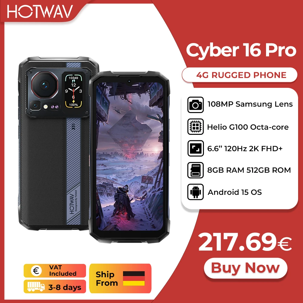 [Navire depuis l'allemagne] tlphone portable robuste HOTWAV Cyber 16 Pro G100 Octa-core 108MP Smartphone 6.6 ''FHD + 2K 8GB 512GB Android 15
