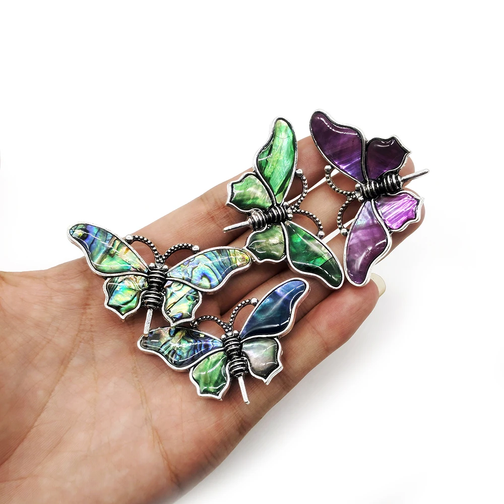 New Natural Abalone Shell Fashion Pendant Necklace Alloy Butterfly Brooch Vintage Shell Exquisite Charm Jewelry Necklace Gift