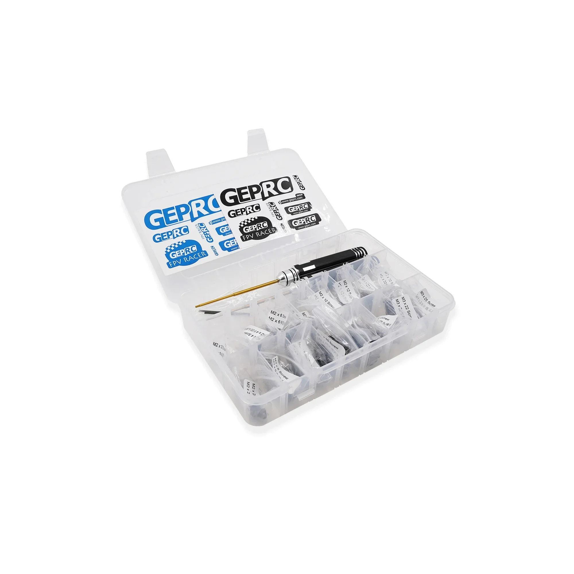 GEPRC 범용 나사 상자 - 460PCS M2 M3 둥근 머리 나사(2PCS 드라이버 포함)