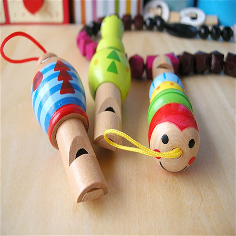 Cute Mini Animal Pirate Shape Wooden Whistle Music Toy Jewelry Pendant Early Education Teaching Aids Children\'s Holiday Gift