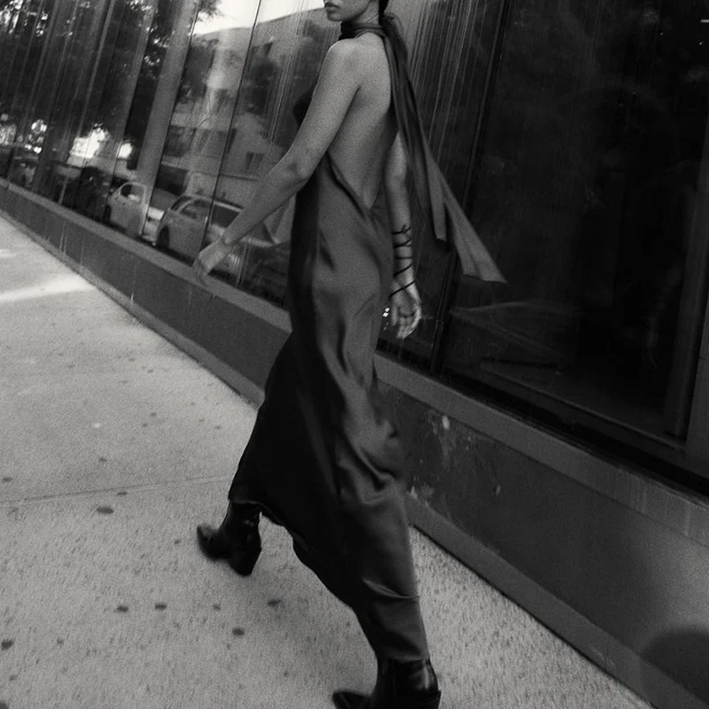 Zijde Satijn Lange Svel A-lijn Dr Damesjurk met hoge kraag Street Sle Polyestervezel Herfstcollectie 2024