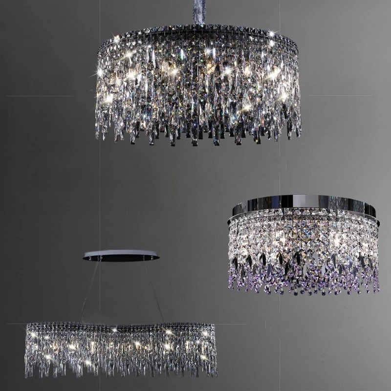 Italian Milan Luxury Crystal Chandelier Long/Round Hanging Lamp for Dining Room Hotel Art High-end Villa Bar Light Fixture Decor