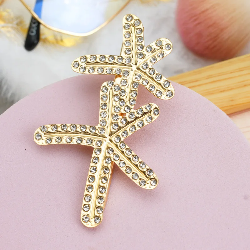 Hair Clip Trend Big Starfish Barrettes for Women Crystal Pearl Alligator Hairpin Headwear Fashion Accessories Jewelry Girl Gift