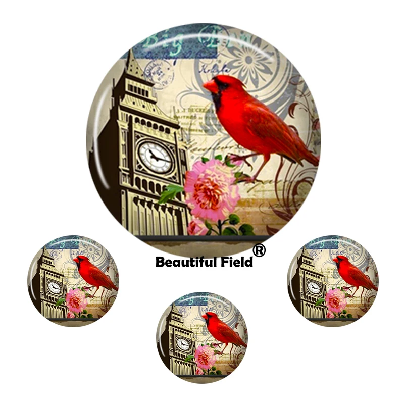10mm 12mm 25mm 14mm 16mm 18mm 20mm 30mm Photo Pattern Round Glass Cabochons Beautiful Classical Birds