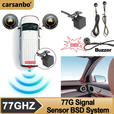 Carsanbo 77GHz BSD Blind Spot Detection System Lane Change Assist 0.3 to 50m Detection Range Alarm Sensor for Car Truck Van Bus
