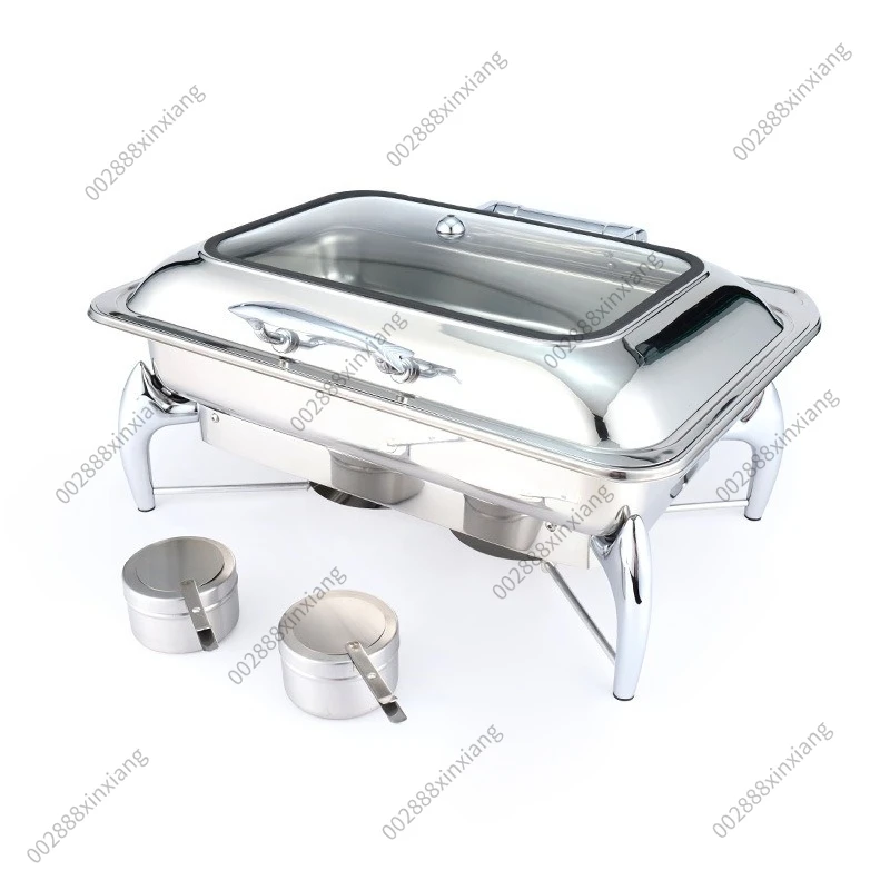Stainless Steel Rectangular Buffet Stove with Stand Visual Slow Down Lid Heating Chafing Dish