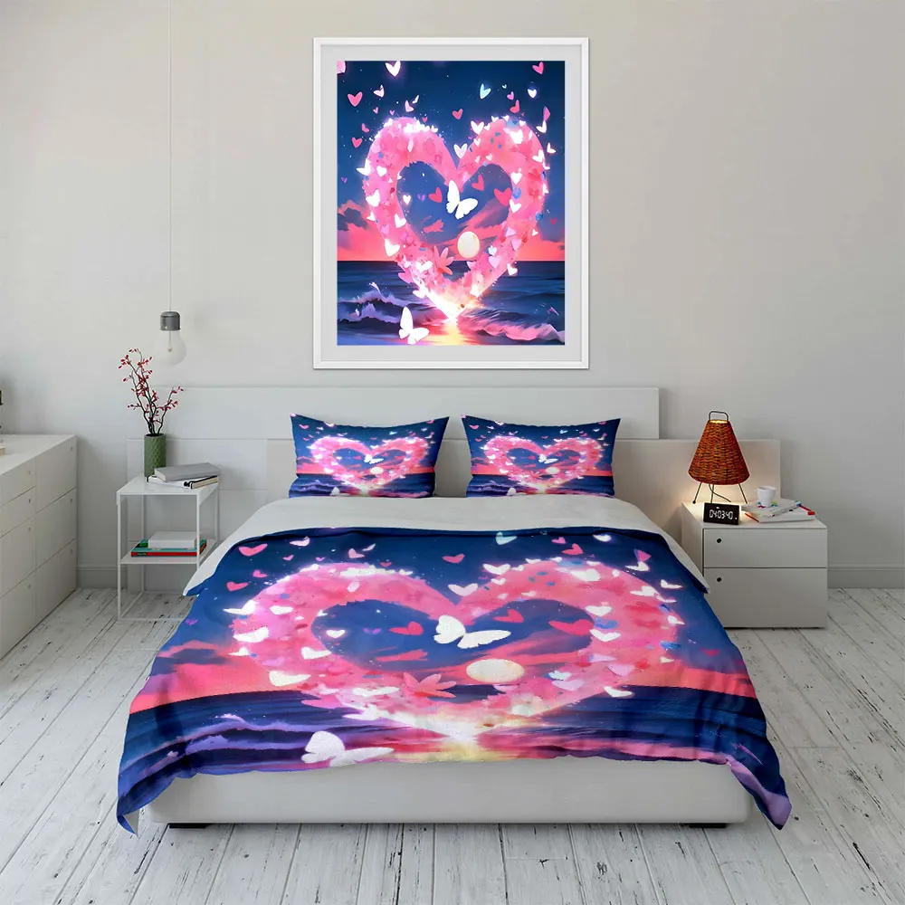 

"Romantic Ocean Heart Decor Set" Bedding Set with 1 Duvet Cover 2 Pillowcases Single Double King Queen, Gift