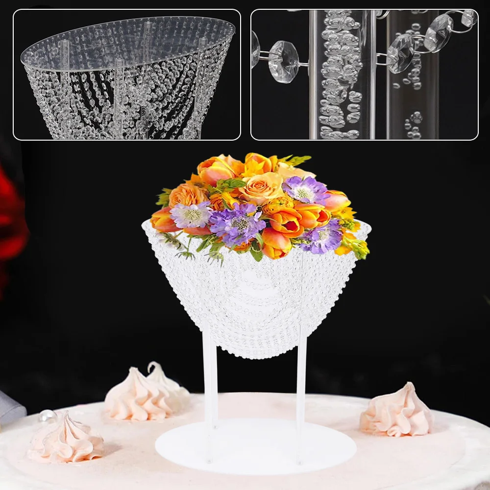 Alto acrílico flor stand para casamento, vaso claro, mesa de cristal, fundo dourado, EUA, 2PCs