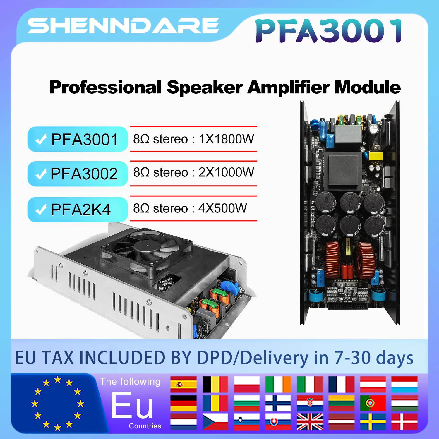 ShennDare PFA3001 Subwoofer Amplifier Board 1x1800W 8OHM Professional Speaker Amplifier Module Audio Speaker Preamplifier