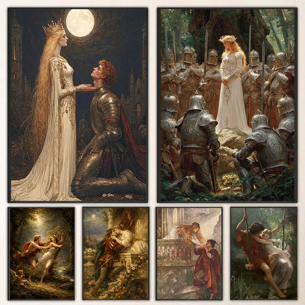 Princess and Knight Canvas Painting Calligraphy Aesthetic Classic Vintage Famous Painting Wall Poster Print Gallery Decor