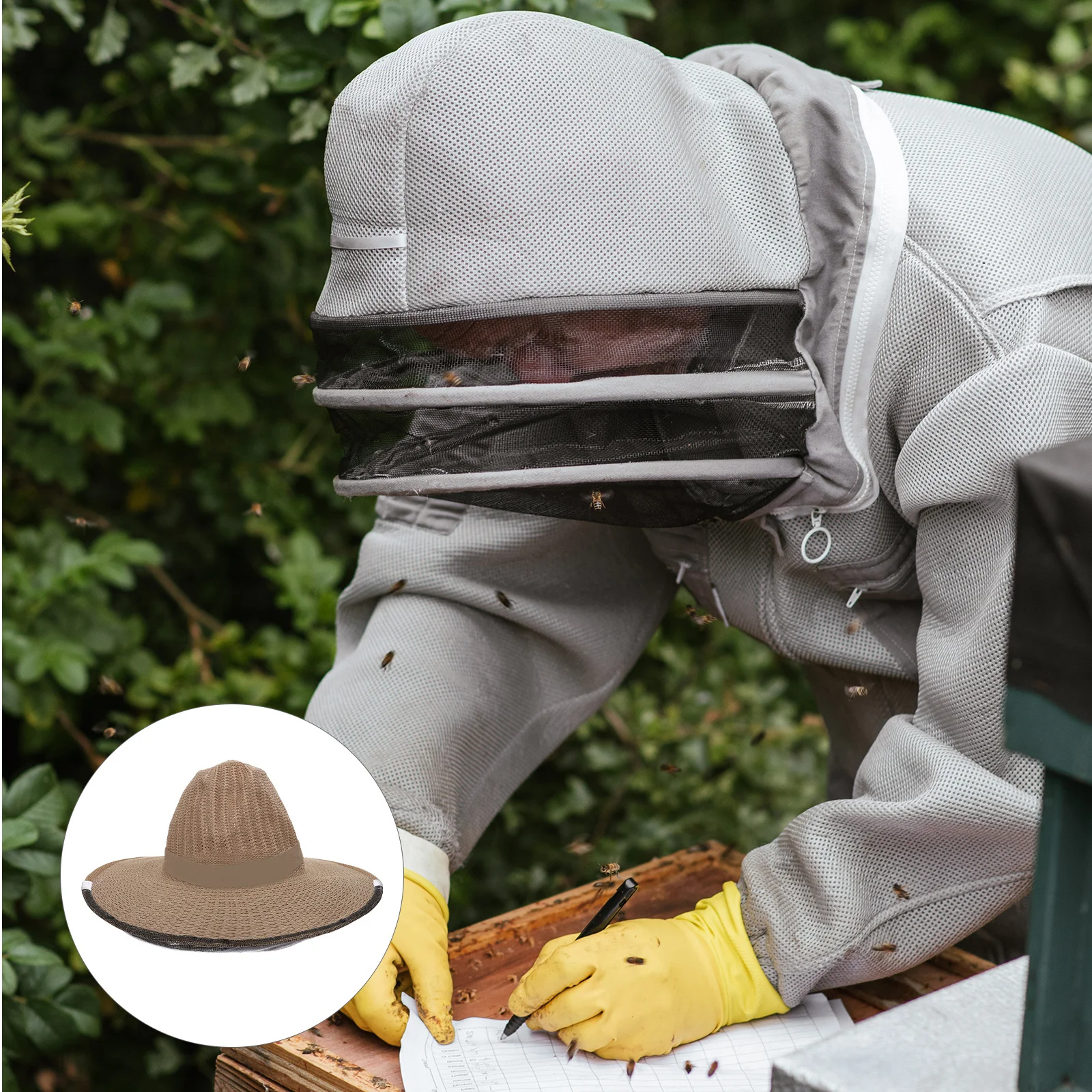 

Breathable Anti- Hat Beekeeping Tool Head Cover Protection Light Brown Professional Beekeeping Hat with Durable Veil