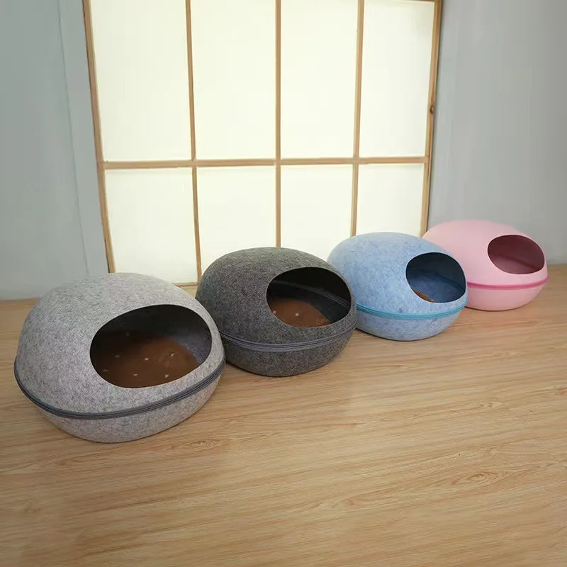 Four season universal felt eggshell cat nest semi closed, detachable, washable, breathable with cotton pad, paw print, air chang