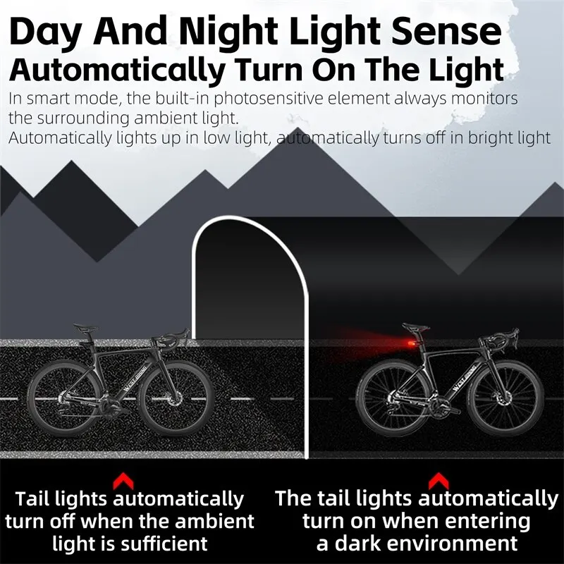 WEST BIKING Smart Alarm Taillight Remote Steering Tail Light IP65 Waterproof Type-C Charging Bike Taillight Alarm Bicycle Light