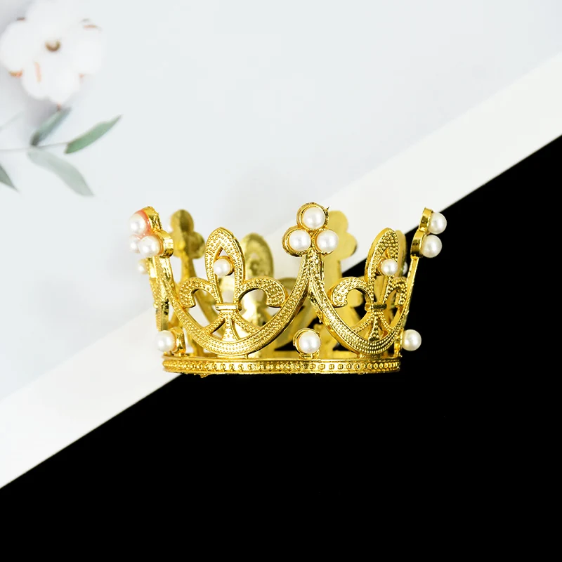 Mini Crown Cake Decoration Princess Topper Pearl Tiara Crown Wedding Birthday Party Baking Dessert Decor Children Hair Ornaments