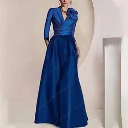 Personalizado longo mãe da noiva vestido de cetim com decote em v até o chão a linha casamento convidado festa de formatura formal festa de casamento maxi