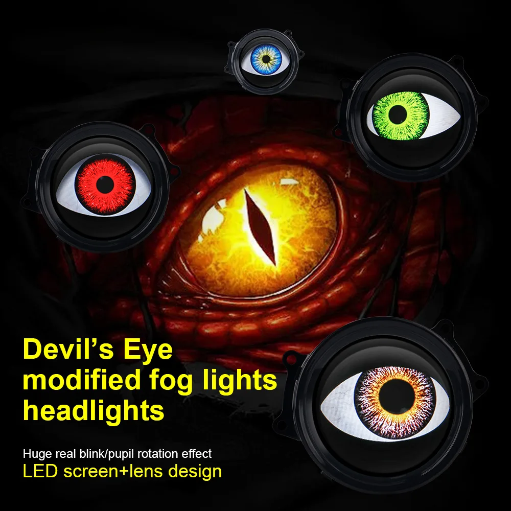 LED Car Dynamic Devil Eye Large Light 3-inch 33 Mode 3D Lens Dynamic Pupils Headlight Car Light Remote  Modification Eagle Eye