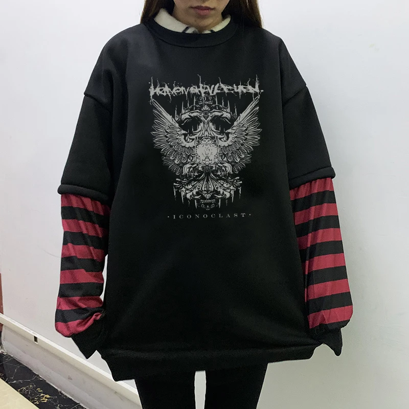 Y2K Gothic Punk Stijl Mode Hoodies Vrouwen Hip Hop Lange Mouw Losse Sweatshirt Met Capuchon Creatieve Eagle Patroon Afdrukken Trui
