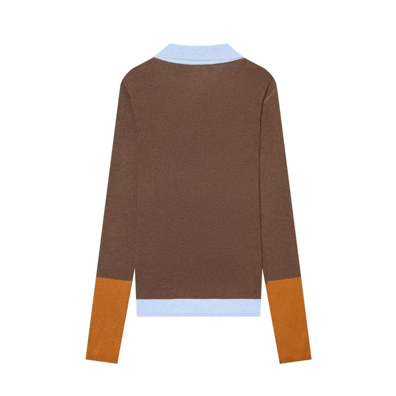 Women's Cardigan Knitted Sweater Chic  Female Knitwear 2026 New Fashion Autumn Causal Colorblock Ribbed Knit Pullover Top