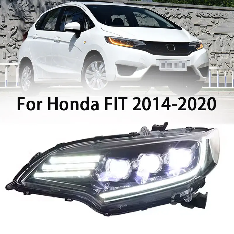 Car Lighting For Honda Jazz Fit LED Headlight 2014-2020 Headlights FIT DRL Turn Signal High Beam Angel Eye Projector Lens