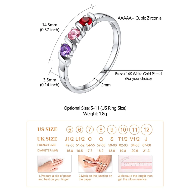 Персонализированное кольцо с именами и камнями 1-5 лет, серебряные кольца из белого золота 14 карат для женщин, кольцо-обещание, подарки на день рождения для мамы