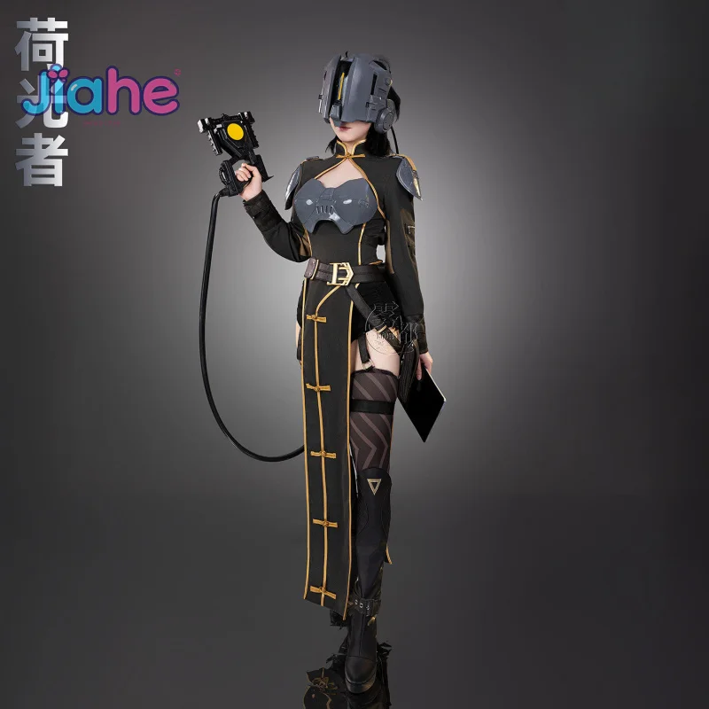 Game Anime Fendi INCARNATION Cosplay Costume Female Sexy Halloween Carnival Black Long Dress Helmet Props Socks Armor Full Set