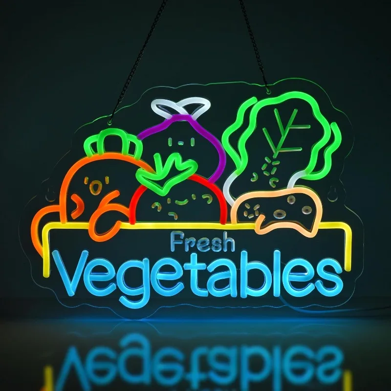 

XM Fresh Vegetable Neon Light Wall Decor for Vegetable Shop Retail Store Mall Grocery Farmhouse Decor gift, USB Powered Dimmable