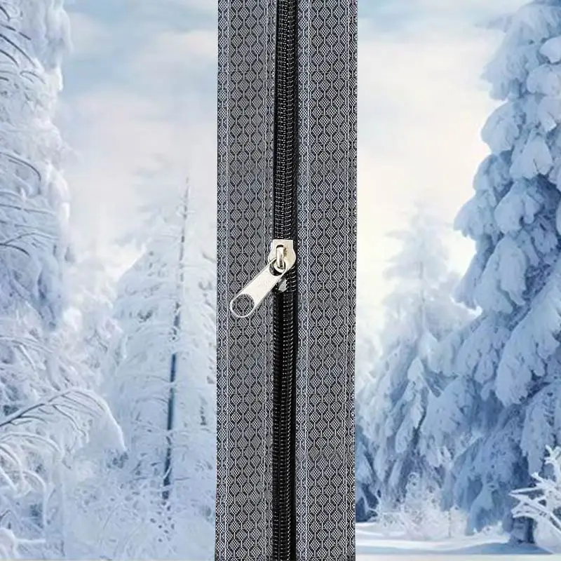 Fermeture éclair transparente de film d'isolation de fenêtre d'étanchéité coupe-vent, pas de poinçonnage, rideau coupe-vent épaissi résistant au froid, bord gris diamant