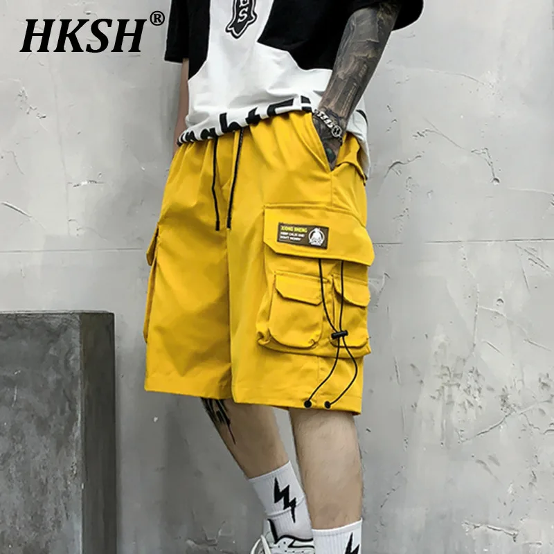 HKSH-ropa de trabajo para hombre, pantalones cortos hasta la rodilla, ropa de calle, holgada, con bolsillos rectos, de marca, de moda, de verano,