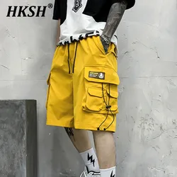 HKSH-ropa de trabajo para hombre, pantalones cortos hasta la rodilla, ropa de calle, holgada, con bolsillos rectos, de marca, de moda, de verano, HK0673