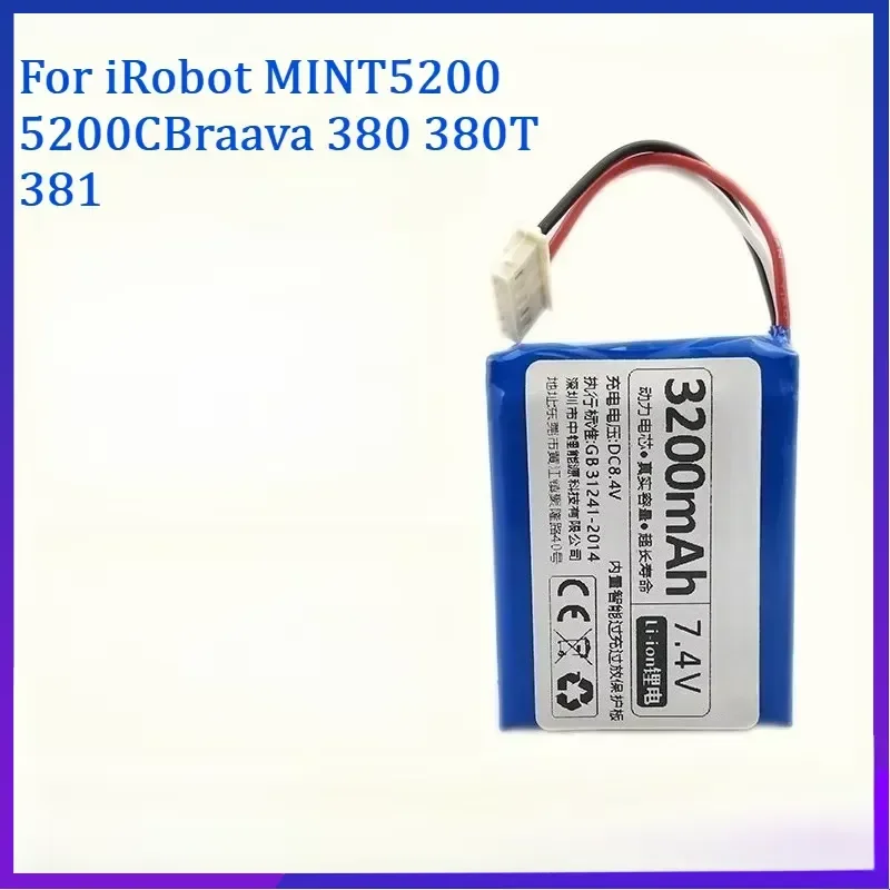 7.4V Replacement Li‑ion Battery Pack For iRobot Braava 380 380T 385 381 MINT 5200C Robot Mopping Cleaner Rechargeable Battery