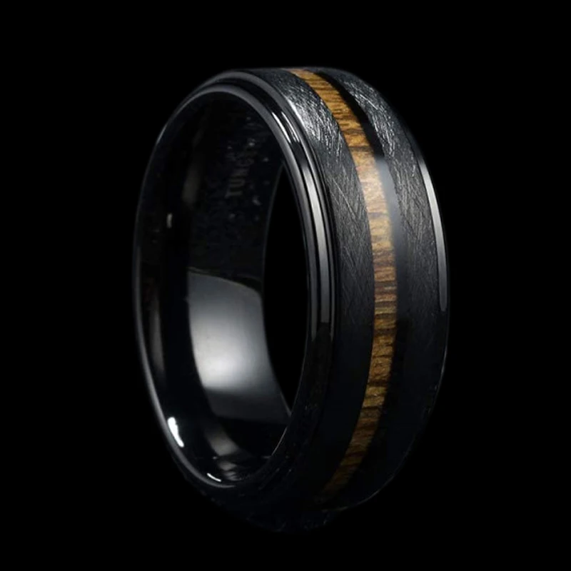 2025 Fashion Men Black Narrow Wood Grain Stainless Steel Rings Anniversary Party Jewelry Accessories Classical Men Rings