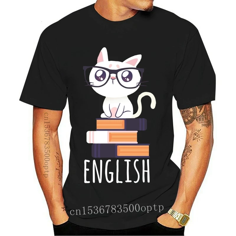 New Clothing Funny Cat Book Lover T Shirt Nerd English Teacher Librarian