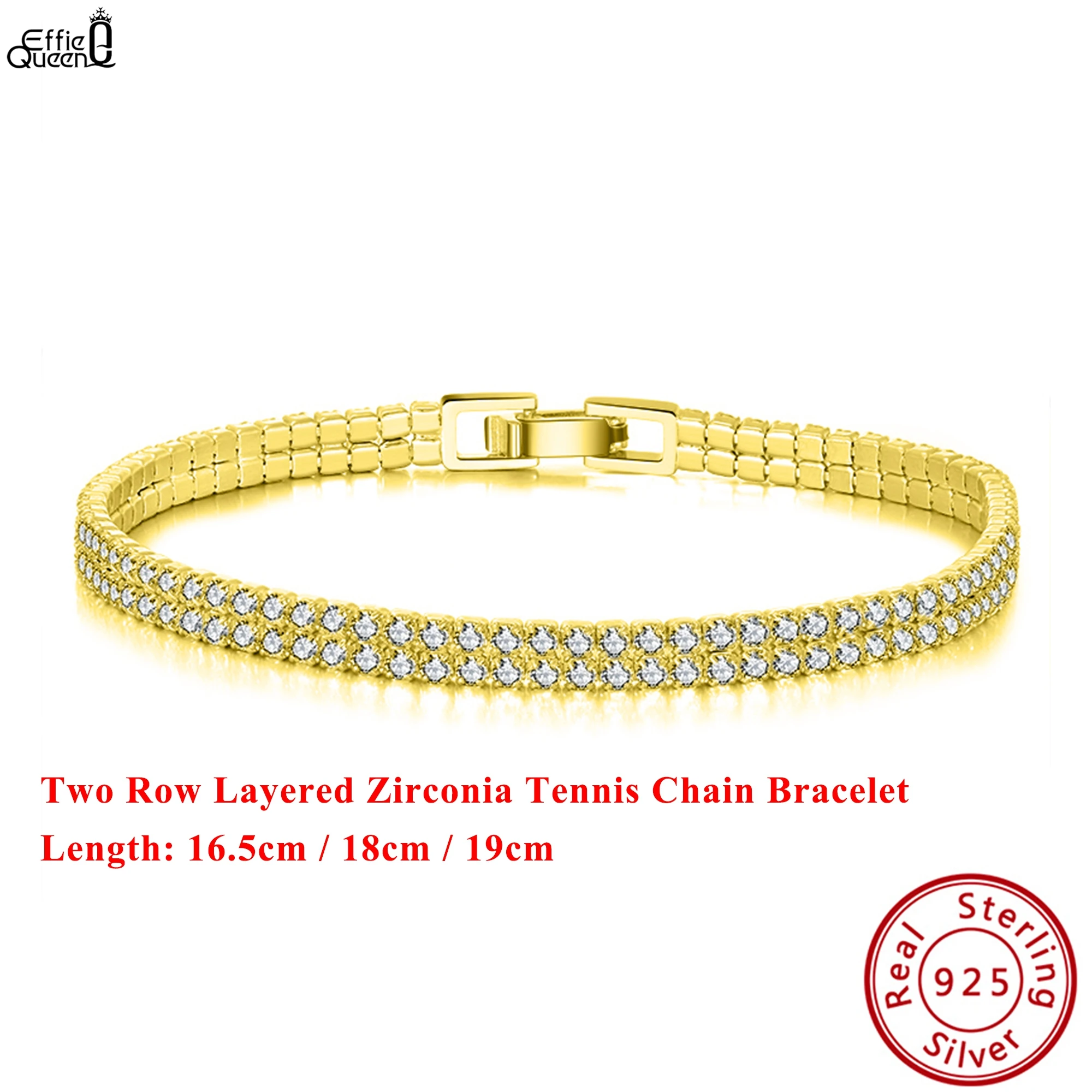 

EFFIE QUEEN, стерлинговое серебро 925 пробы, золото 14 карат, двухрядный цирконий, теннисная цепочка, браслет, ювелирное изделие для банкета, подарок для мужчин, женщин, рука SB118