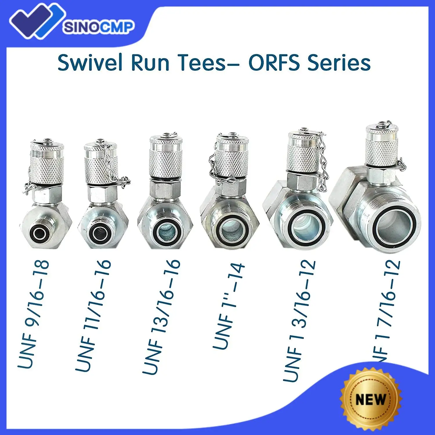 6X ORFS Type Hydraulic Swivel Run Tees Connector for Excavator UNF 9/16-18, 11/16-16, 13/16-16, 1/14-14, 1 3/16-12, 1 7/16-12