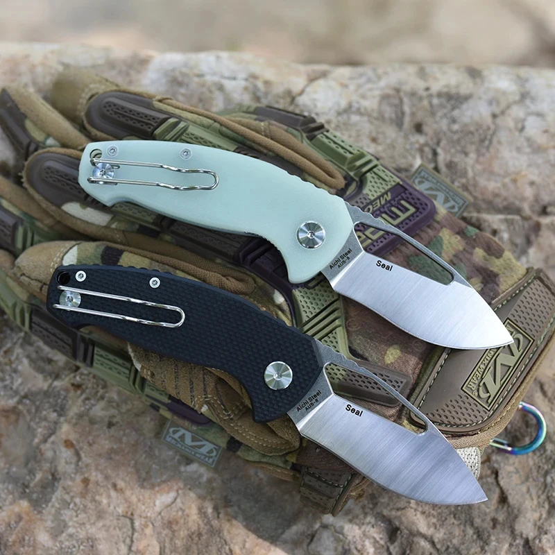 HARNDS Seal Folding Knives with Aus-8 Blade G10 Handle Pocket Clip Outdoor Hunting Wilderness survival EDC Tool and BBQ Knife