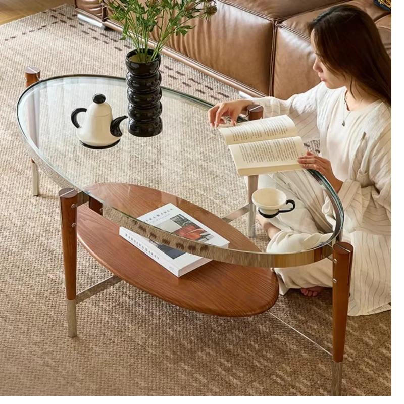 Luxury modern Nordic minimalist glass central coffee table living room coffee table