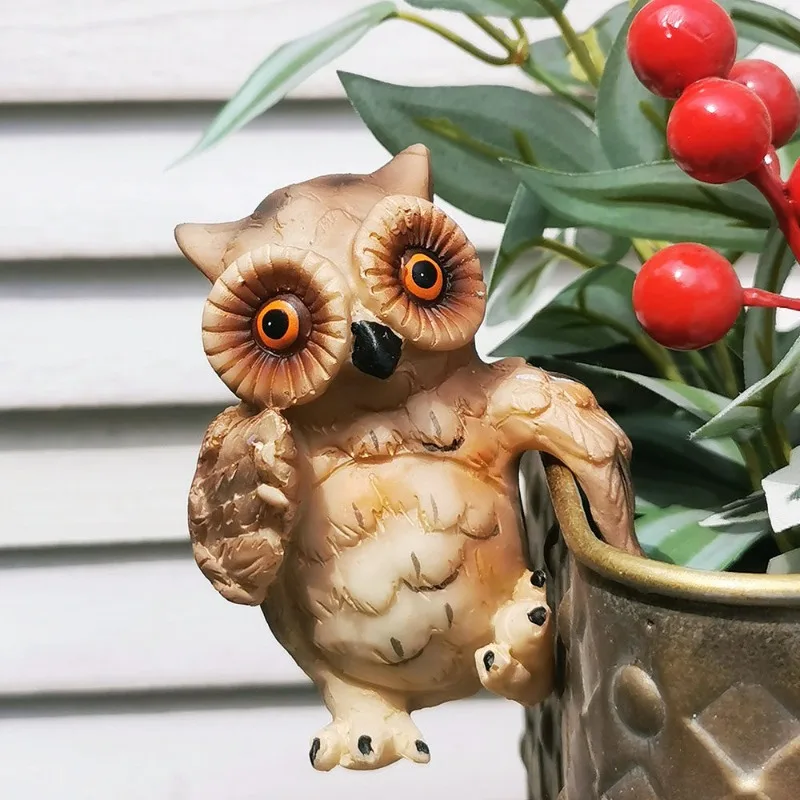 Creative Resin Owl Sculpture Pendant Outdoor Courtyard Balcony Flower Pot Fish Tank Edge Turtle Pendant Crafts Garden Decoration