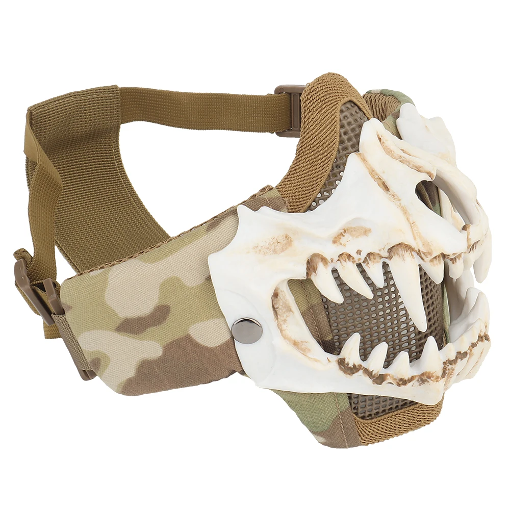 Tactical Fangs Mask Half Face Airsoft Mask Steel Mesh Protective Breathable Paintball CS Cycling Safety Equipment Cosplay Props