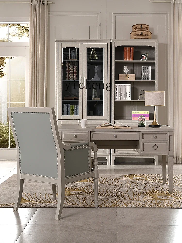 TWR Light Grey Red Oak All Solid Wood Desk Computer Desk
