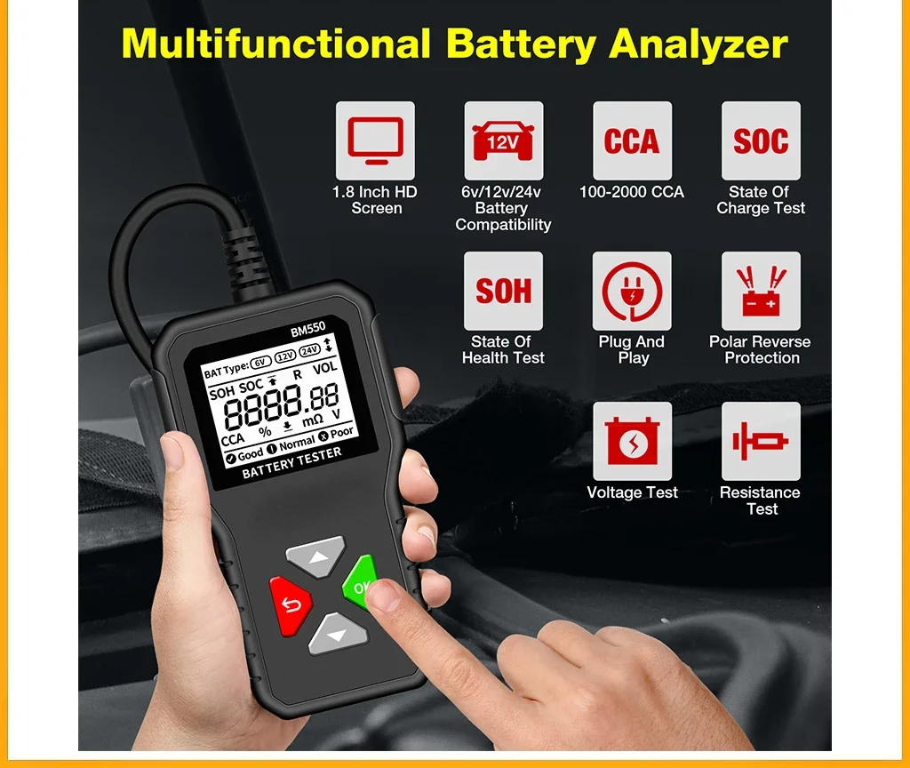 

BM550 Automotive Battery Analyzer Car Battery Tester 12V 6V CCA Circut Tester Cranking Test Charging Tool BM550 Kw208