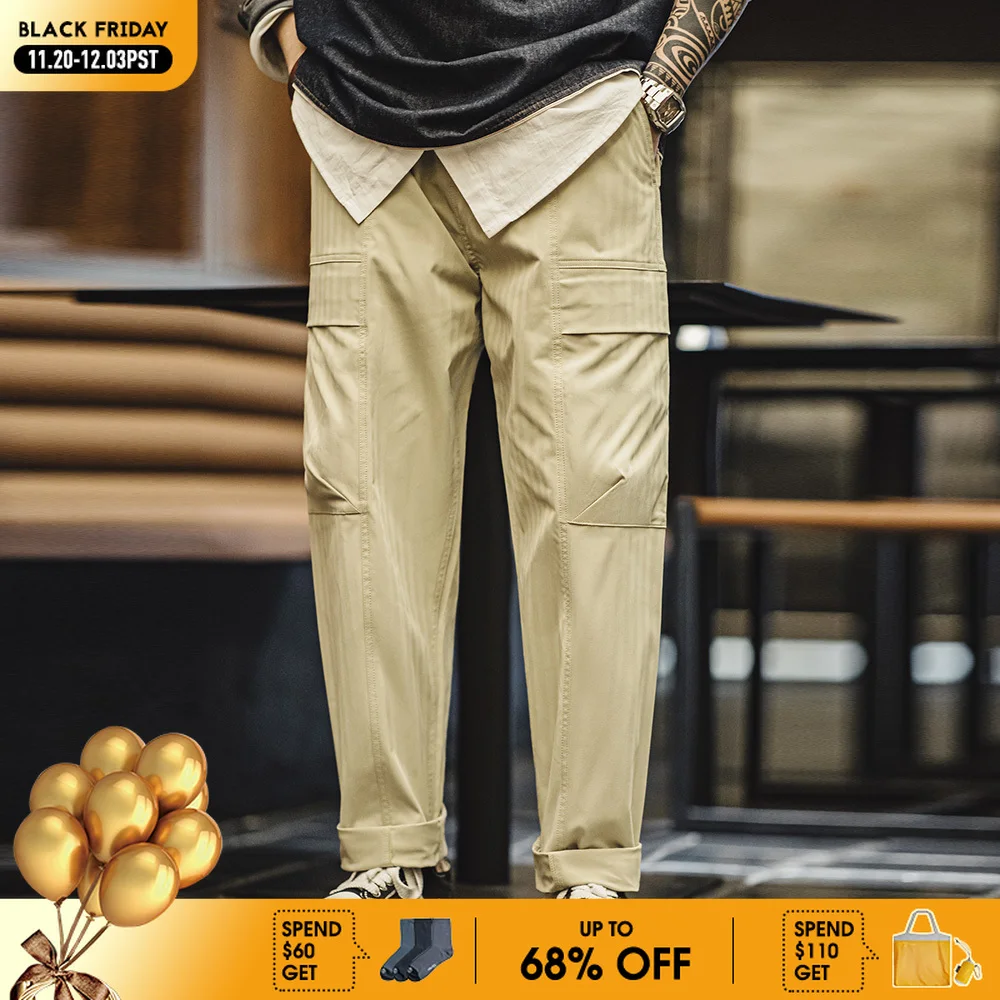 

Мужские винтажные повседневные брюки-карго Maden с несколькими карманами, длинные брюки с узором «елочка», прямые свободные брюки на весну и осень