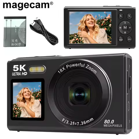 Magecam Digital Camera 5K 80MP 18X Digital Zoom Dual IPS Screen Compact Camera WIFI Vintage Vlog Video Recorder for Photography
