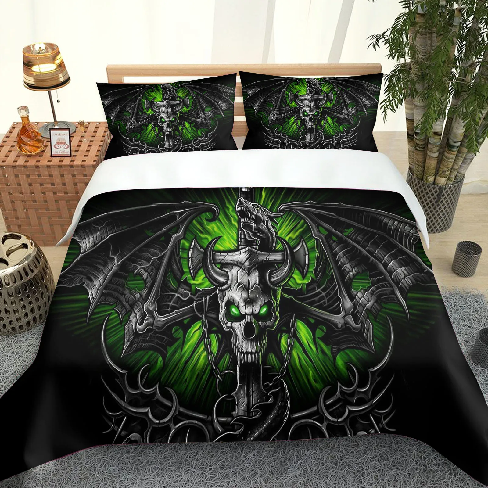 

Skeleton Quilt Cover Set, 100% Polyester, 3D Decor Print, Comfortable Set, Dark Style, Breathable Bedding for Teenager Children